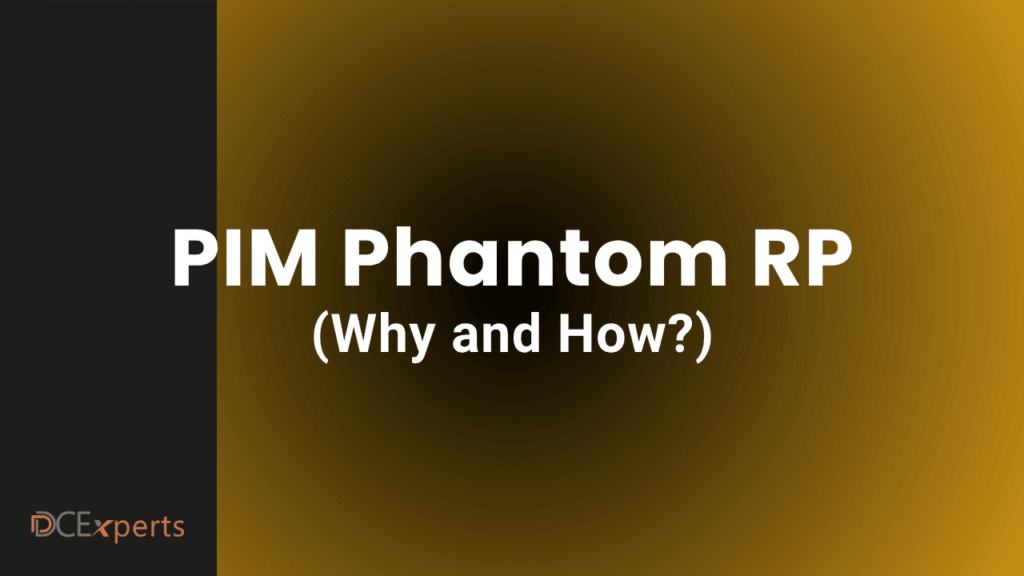 Centered white text reads PIM Phantom RP Why and How on a black to gold radial gradient background The bottom left corner features the orange and gray DCExperts logo
